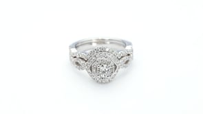 Amaura Collection 1/3 ct. Round Brilliant Center Stone and 5/8 ct. Diamond Halo Wedding Set in 14K White Gold side profile