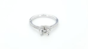 Noventa Elite 1-1/4 ct. tw Round Diamond Engagement Ring with Drop Halo & Scalloped Set Accent Diamonds in close-up detail