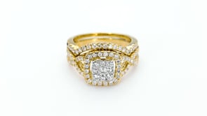 Fairytale Diamonds 1 ct. tw. Diamond Cluster Halo Wedding Set with Twist Shank in 10K Yellow Gold side profile