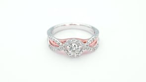 Natural 3/4 ct. tw. Diamond Wraparound Halo Engagement Ring in 10K White & Pink Gold close-up detail