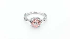 Natural 2/3 ct. tw. Round Brilliant Diamond Twist Engagement Ring in 14K White & Pink Gold close-up detail