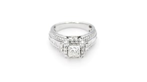 Natural 1-3/4 ct. tw. Princess Cut Diamond Halo Multirow Engagement Ring in 14K White Gold front view