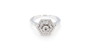 Amaura 9/10 ct. tw. Round Brilliant Engagement Ring with Double Hexagon Halo in 14K White Gold angled view