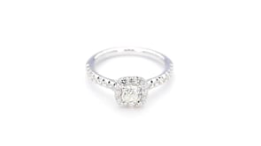 Brilliantly Yours 7/8 ct. tw. Cushion Cut Diamond Engagement Ring with Diamond Halo & Band in 14K White Gold front view