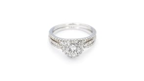Elegance 9/10 ct. tw. Round Diamond Floral Halo Wedding Set in 14K White Gold front view