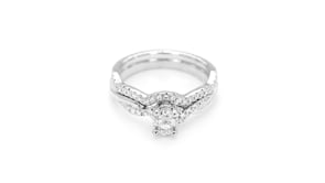 Fairytale Diamonds 1/2 ct. tw. Oval Composite Wedding Set with Twisted Gold and Diamond Band Design in 10K White side profile