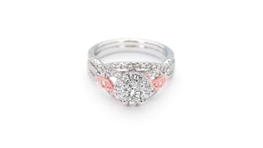 Natural 1-1/8 ct. tw. Round Brilliant Diamond Halo Wedding Set in 14K White & Pink Gold front view