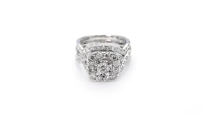 Natural 2 ct. tw. Round Diamond Halo Wedding Set with Miracle Plating in 14K White Gold close-up detail