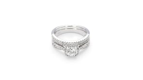 Noventa 1-3/8 ct. tw. Round Brilliant Wedding Set with Pave Halo & Band in 14K White Gold side profile