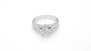Natural 1-1/2 ct. tw. Round Brilliant Diamond Channel Cathedral Engagement Ring in 14K White Gold front view