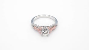 Noventa Elite 1 ct. tw. Round Diamond Engagement Ring with Milgrain Leaf Design Accents in 14K Pink and White close-up detail