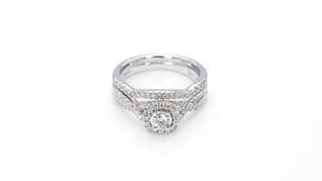 True Promise 5/8 ct. tw. Round Brilliant Diamond Halo Twist Wedding Set in 10K White Gold close-up detail