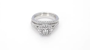Natural 1-1/4 ct. tw. Princess Cut Diamond Halo Wedding Set in 14K White Gold angled view
