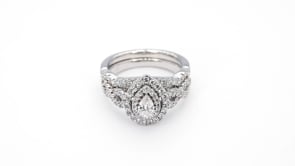 Natural 1 ct. tw. Pear Diamond Double Halo Twist Wedding Set in 10K White Gold side profile