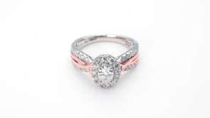 1-1/4 ct. tw. Oval Halo Engagement Ring with Pink Band Plating in 14K White Gold close-up detail