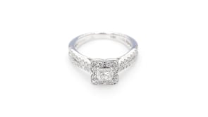 Amaura 1 ct. tw. Princess Cut Diamond Halo Engagement Ring with Split Shank Band in 14K White Gold front view