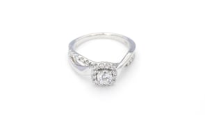 Natural 3/4 ct. tw. Round Brilliant Diamond Halo Twist Engagement Ring in 14K White Gold front view