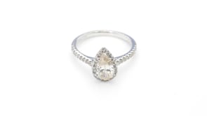 Natural 1-1/4 ct. tw. Pear Diamond Halo Engagement Ring in 14K White Gold full view