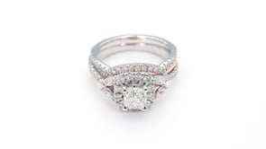 Noventa 2 ct. tw. Cushion Cut Center Wedding Set with Round Brilliant Halo & Marquise Accented Band in 14K White full view