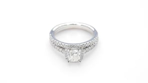 Natural 1-1/2 ct. tw. Cushion Diamond Halo Wedding Set in 14K White Gold side profile