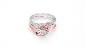 True Promise 2/3 ct. tw. Round Brilliant Diamond Wedding Set with Wraparound 14K White & Pink Gold front view