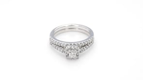 Noventa 1/4 ct. Princess Cut Diamond Wedding Set with 1/5 ct. Halo & Diamond Band in 10K White Gold side profile