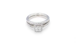 Noventa 1 1/4 ct. tw. Princess Cut Diamond Halo Wedding Set with Undercarriage Cutout in 14K White Gold full view