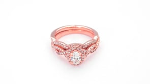 Amaura Collection 1 ct. tw Oval Halo Wedding Set with Side Twist Design in 14K Pink Gold - 14P-OV side profile