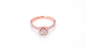 Canadian Rocks 1/3 ct. Round Diamond with 1/5 ct. Diamond Halo & Band Engagement Ring in 14K Pink Gold close-up detail