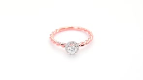 Natural 3/8 ct. tw. Round Diamond Halo Twist Engagement Ring in 10K Pink Gold angled view