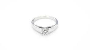 Natural 1 ct. tw. Round Brilliant Diamond Cathedral Engagement Ring in 14K White Gold close-up detail
