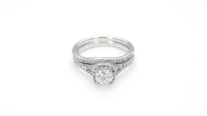 Natural 1-1/10 ct. tw. Round Diamond Halo Split Shank Wedding Set in 14K White Gold side profile