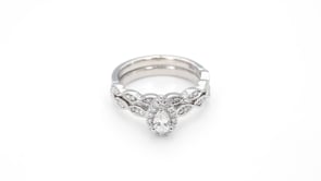 True Promise 1/2 ct. tw. Pear Diamond Halo Wedding Set with Milgrain Detailing in 10K White Gold front view