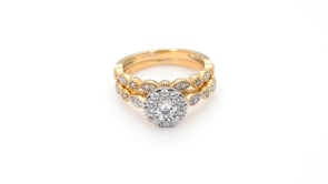 True Promise 1/2 ct. tw. Halo Milgrain Wedding Set in 10K Yellow & White Gold side profile