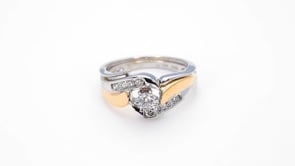 Natural 1/2 ct. tw. Round Brilliant Diamond Wedding Set in 14K White & Yellow Gold front view