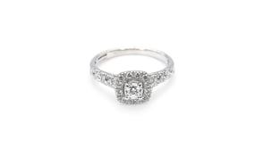 Natural 1 ct. tw. Round Diamond Halo Engagement Ring in 14K White Gold close-up detail
