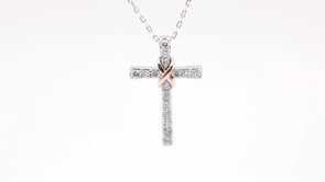 Infinite Love 1/2 ct. tw. Diamond Cross Pendant in 10K White and Pink Gold close-up detail