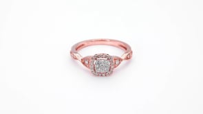 I Promise 1/3 ct. tw. Round Diamond Cluster Promise Ring with Halo and Milgrain Detailing in 10K Pink Gold close-up detail
