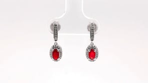 Genuine Oval Ruby Fashion Earrings with 1/10 ct. tw. Diamond Halo & Bail with Milgrain Edging in 10K White Gold side profile