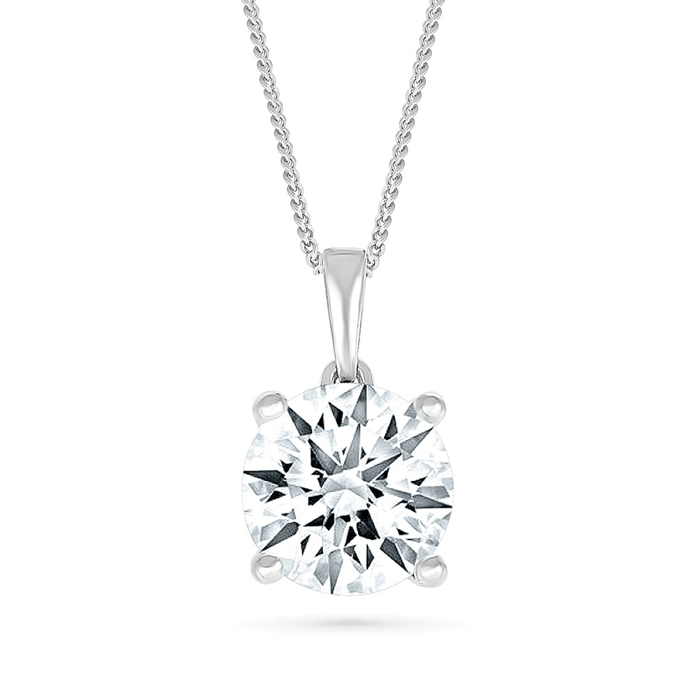 8mm Created Round White Sapphire Solitaire Pendant in Sterling Silver