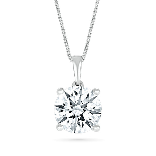 8mm Created Round White Sapphire Solitaire Pendant in Sterling Silver