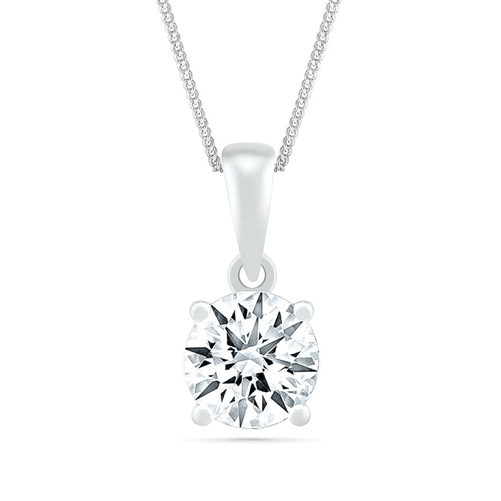 6.5mm Created Round White Sapphire Solitaire Pendant in Sterling Silver