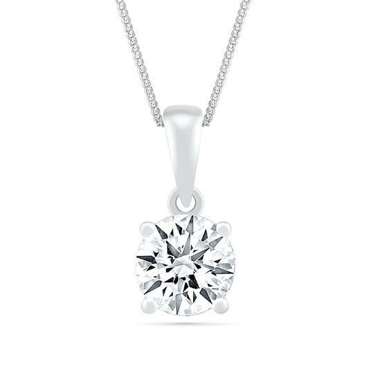 6.5mm Created Round White Sapphire Solitaire Pendant in Sterling Silver