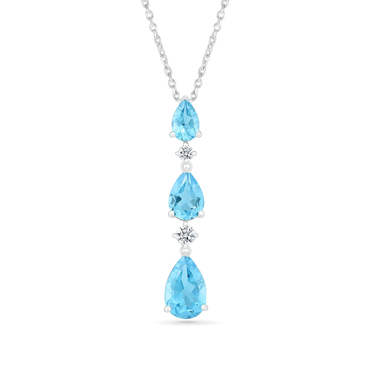Pear Swiss Blue Topaz & 1/10 ct. tw. Diamond Graduated 3-Stone Pendant in 10K White Gold