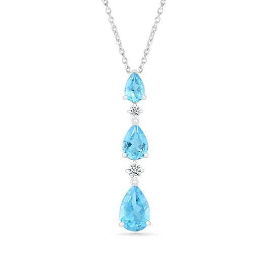 Pear Swiss Blue Topaz & 1/10 ct. tw. Diamond Graduated 3-Stone Pendant in 10K White Gold