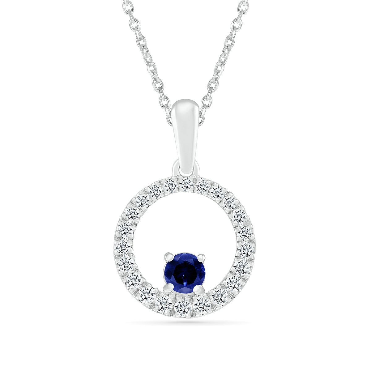 Sapphire & 1/6 ct. tw. Diamond Circle Pendant in 10K White Gold