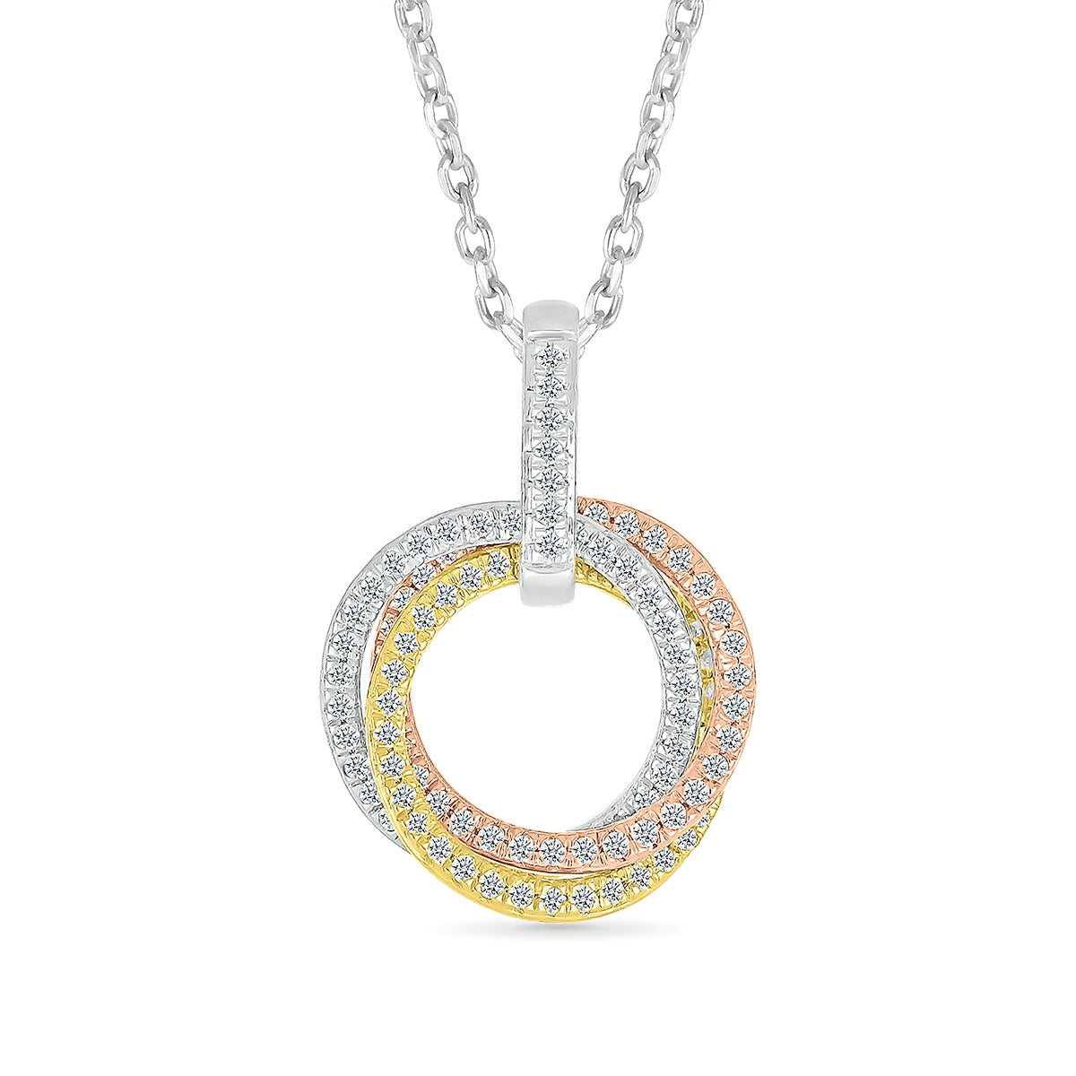 1/3 ct. tw. Diamond Interwoven Circle Pendant in 10K Tri-Tone Gold