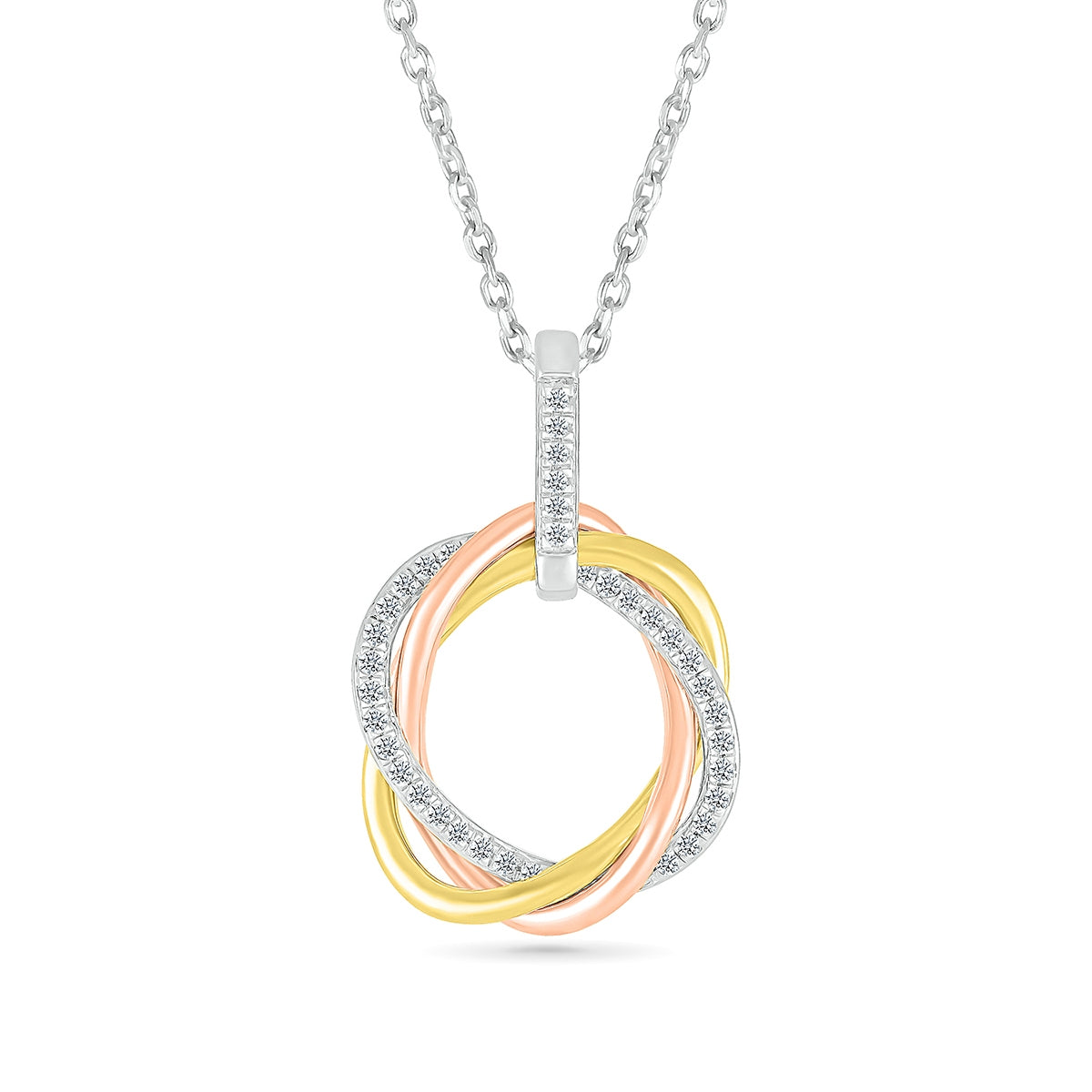 1/5 ct. tw. Diamond Interwoven Circle Pendant in 10K Tri-Tone Gold
