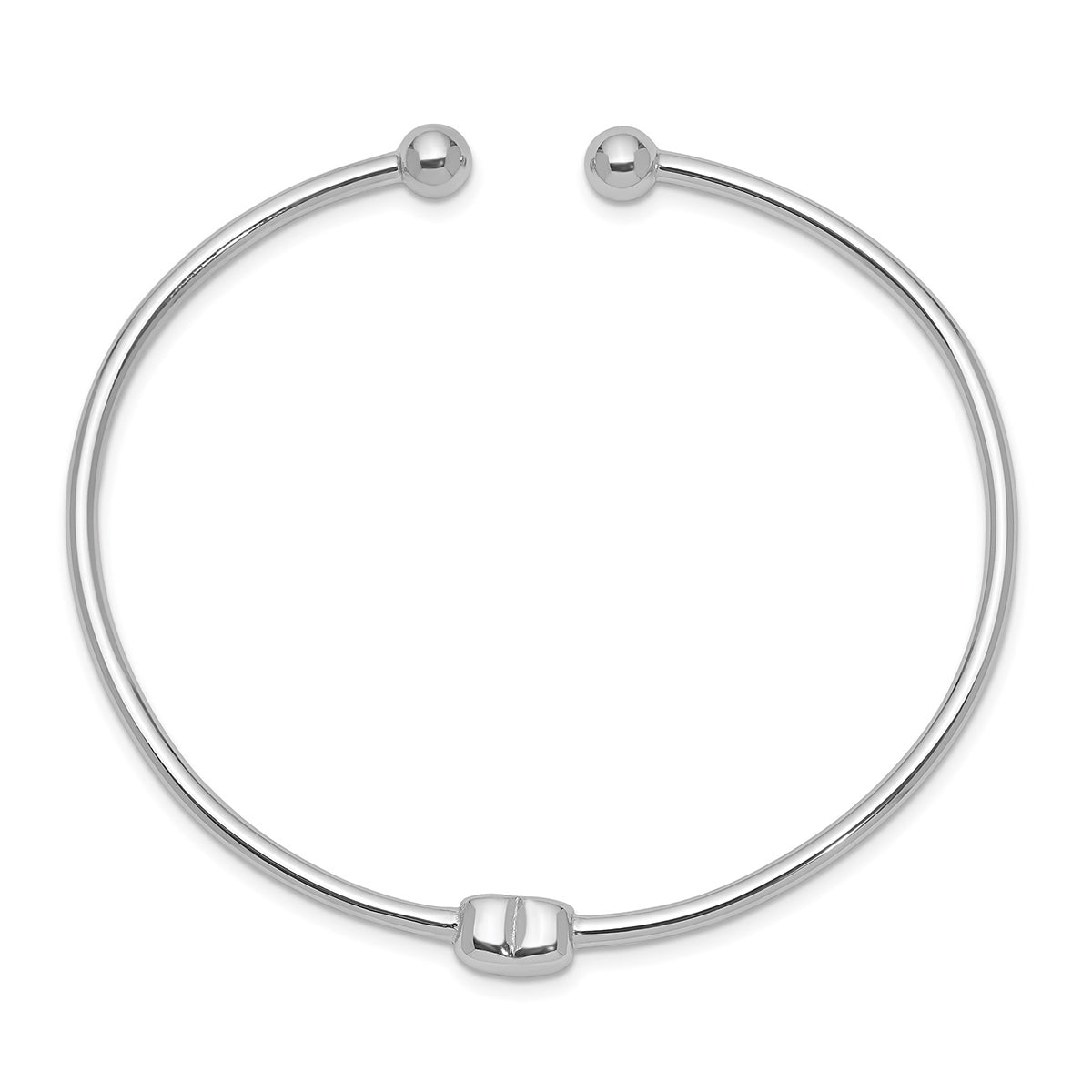 Heart Open Cuff Bracelet in Rhodium Plated Sterling Silver front view