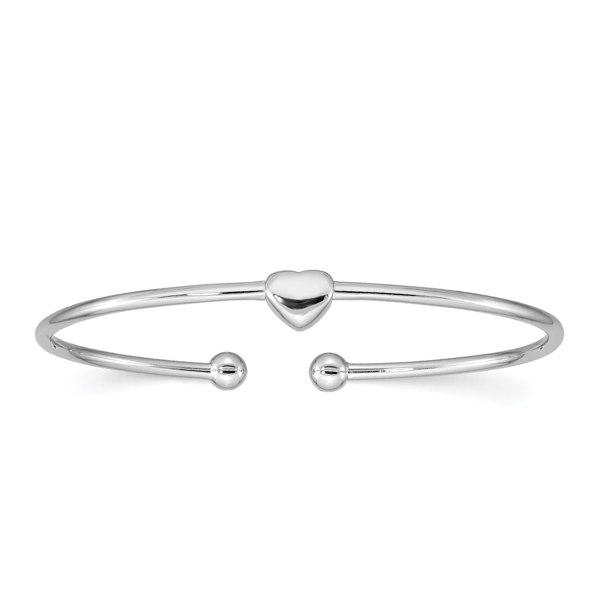 Heart Open Cuff Bracelet in Rhodium Plated Sterling Silver